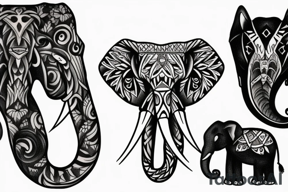 Sleve with elephant and wolf tattoo idea