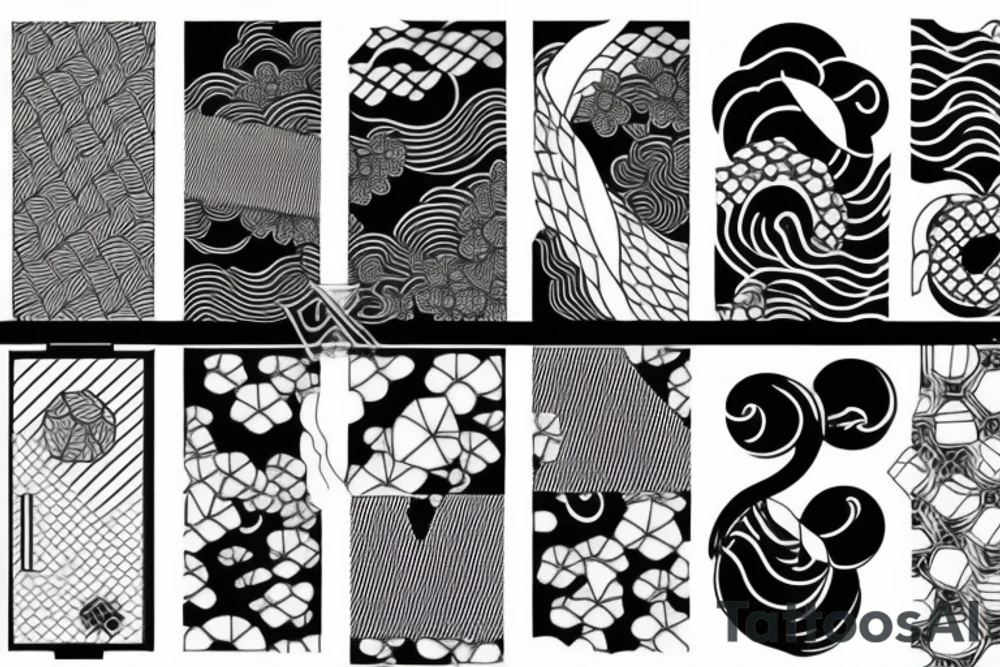 Japanese geometric 3D patterns tattoo idea