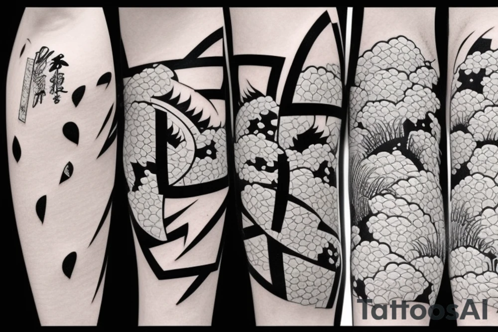 Japanese geometric 3D patterns tattoo idea