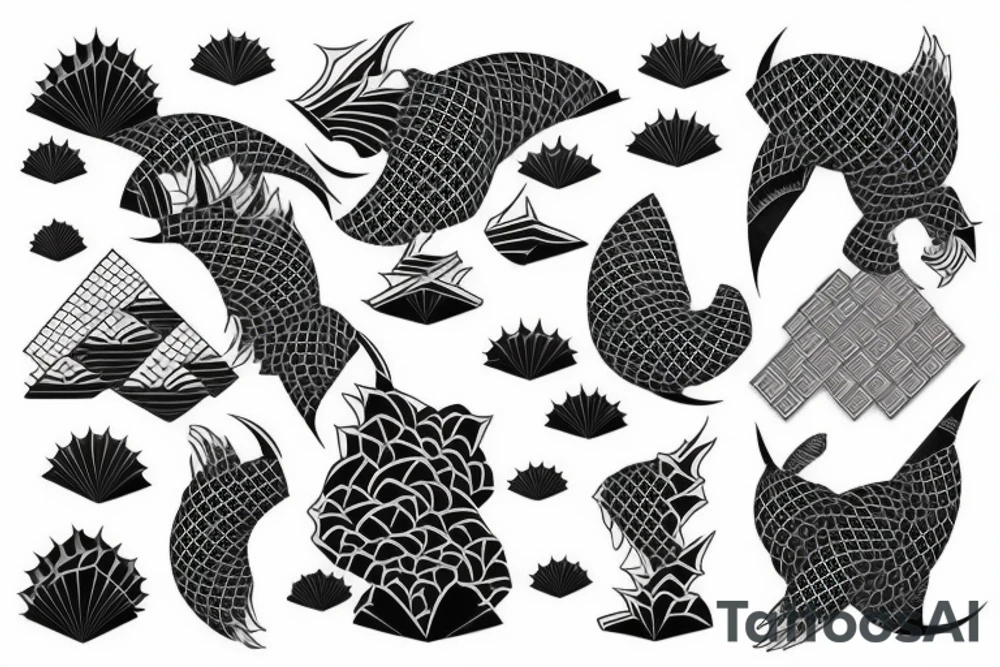 Japanese geometric 3D patterns tattoo idea
