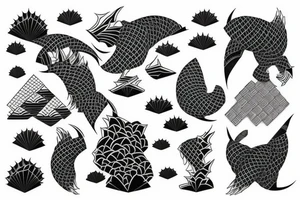 Japanese geometric 3D patterns tattoo idea