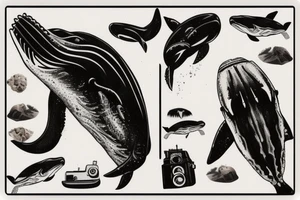 Humpback whale jumping through a Polaroid picture tattoo idea