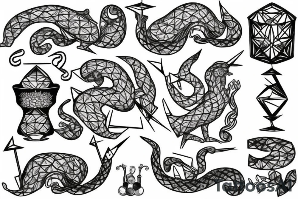 A calm Greek Hydra is holding a cocktail glass with its tail tattoo idea