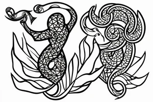 A calm Greek Hydra is holding a cocktail glass with its tail tattoo idea