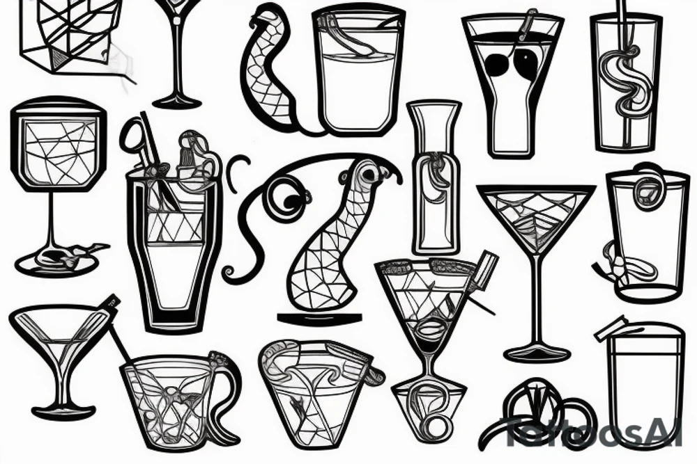Snake holding cocktail glass tattoo idea