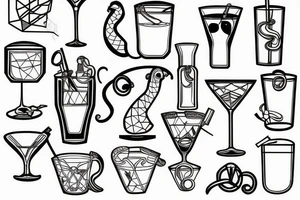 Snake holding cocktail glass tattoo idea