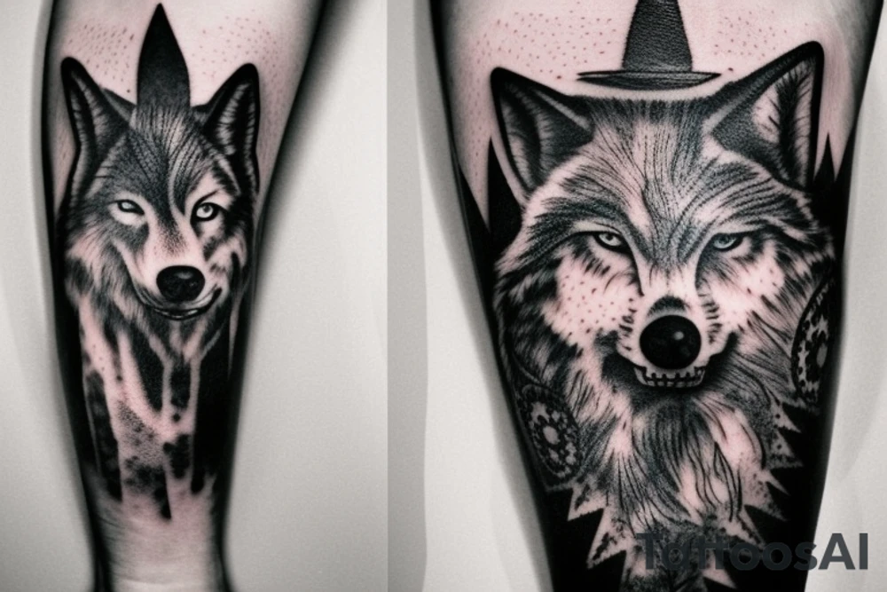 forrest with fog a wolf and a skull tattoo idea forrest with fog a wolf and a skull tattoo idea