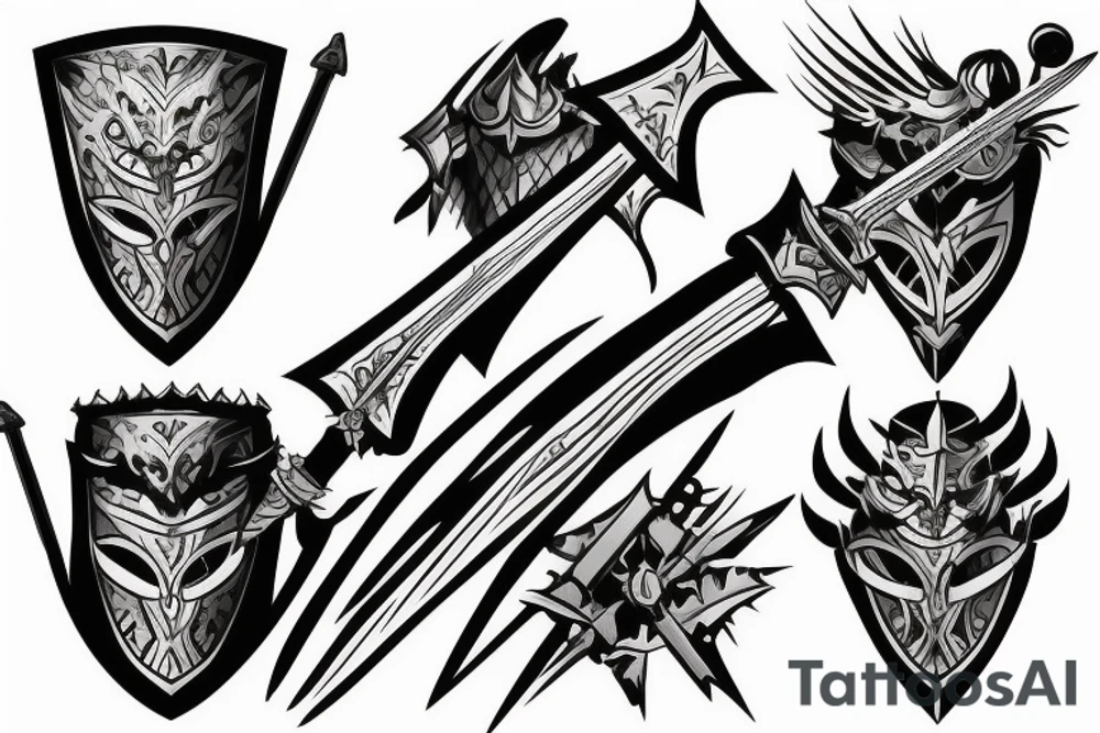 Warrior with a sword on his back and spiked armor at shoulders tattoo idea