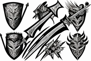 Warrior with a sword on his back and spiked armor at shoulders tattoo idea