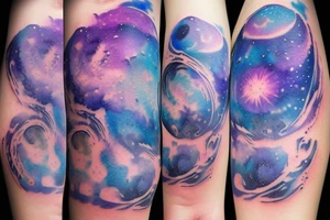 A blue violet galaxy with planets tattoo idea