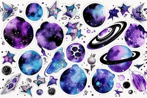 A blue violet galaxy with planets tattoo idea