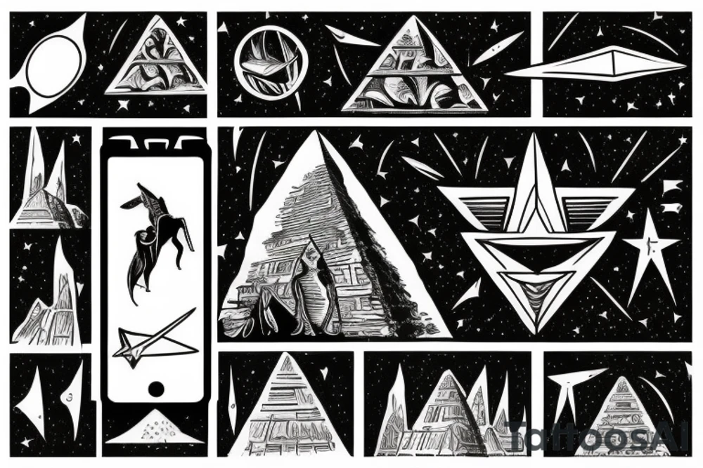Anubis looking over the pyramids with a shooting star tattoo idea Anubis looking over the pyramids with a shooting star tattoo idea