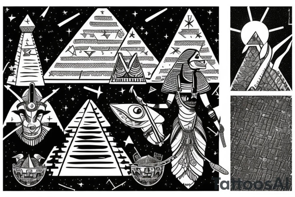 Anubis looking over the pyramids with a shooting star tattoo idea