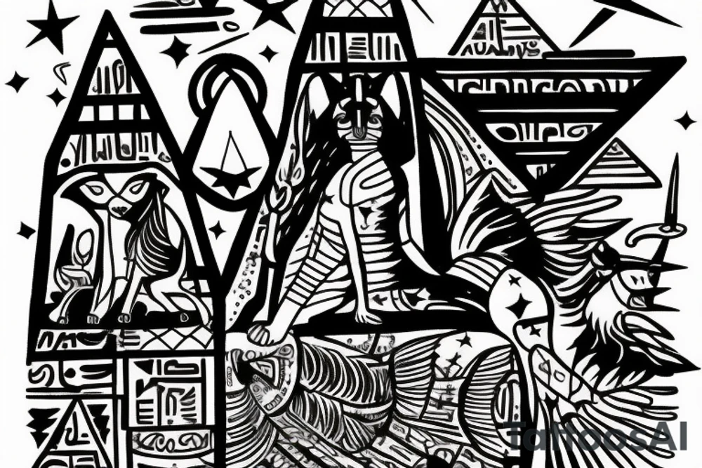 Anubis looking over the pyramids with a shooting star tattoo idea