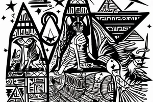 Anubis looking over the pyramids with a shooting star tattoo idea