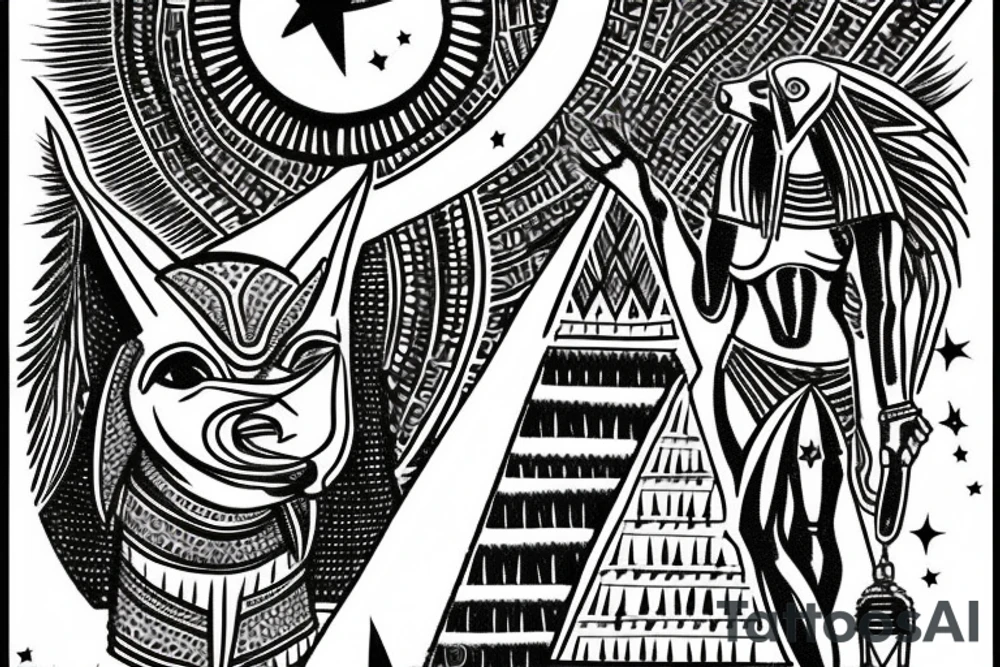 Anubis looking over the pyramids with a shooting star tattoo idea