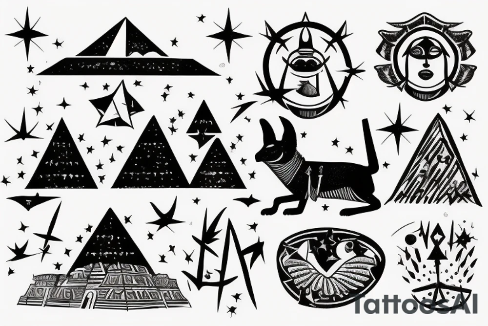 Anubis looking over the pyramids with a shooting star tattoo idea
