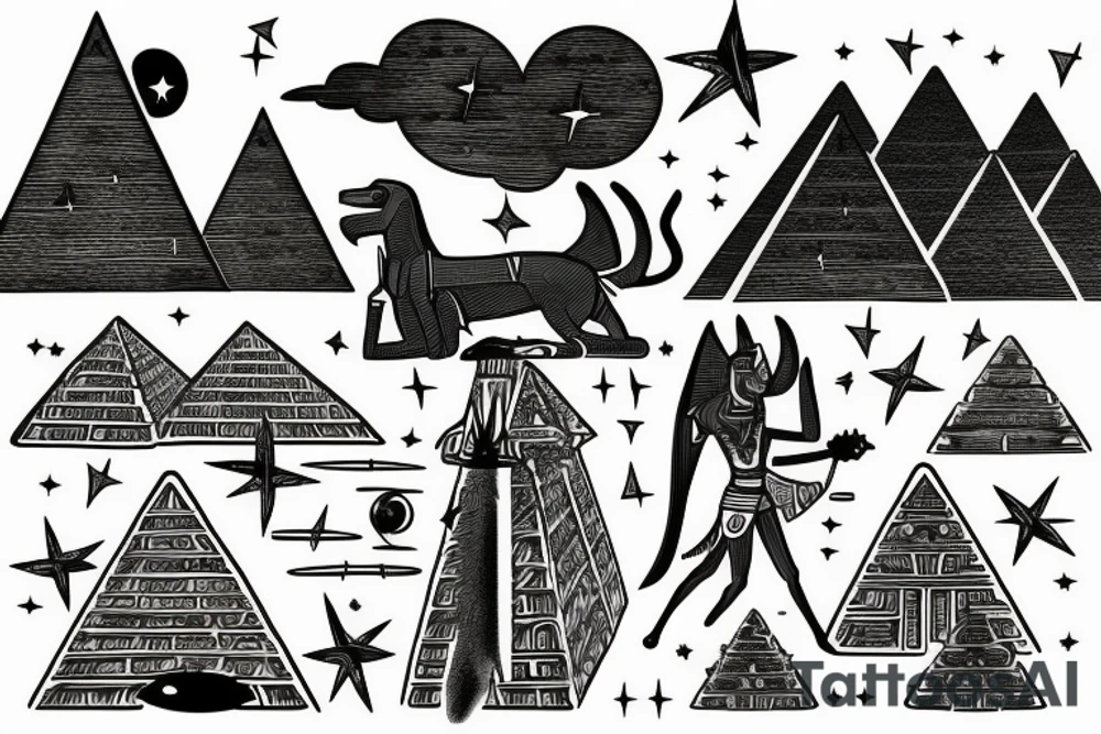 Anubis looking over the pyramids with a shooting star tattoo idea