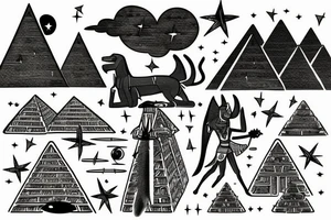 Anubis looking over the pyramids with a shooting star tattoo idea