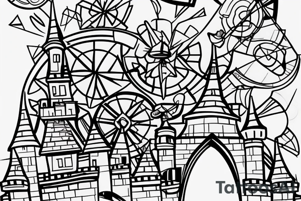 a mandella with a disney castle in the shadowparts tattoo idea