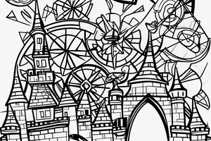 a mandella with a disney castle in the shadowparts tattoo idea