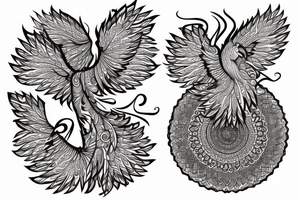 schematic phoenix with mandalas on its feathers tattoo idea