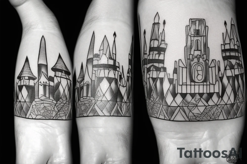 a mandella with a disney castle in the shadowparts tattoo idea