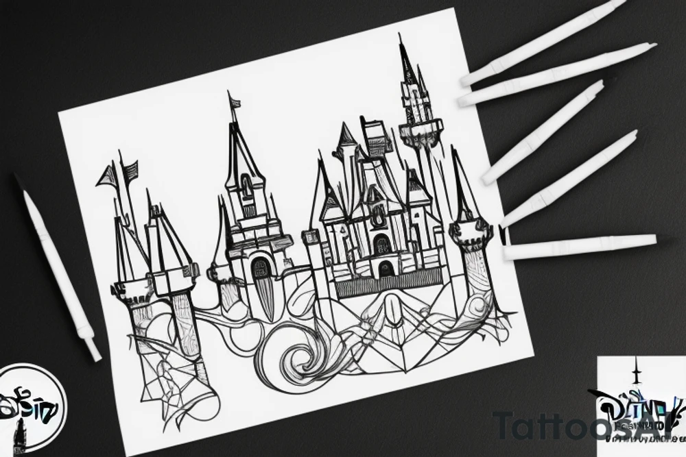 a mandella with a disney castle in the shadowparts tattoo idea