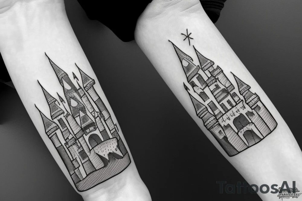 a mandella with a disney castle in the shadowparts tattoo idea