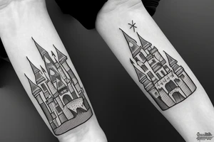 a mandella with a disney castle in the shadowparts tattoo idea
