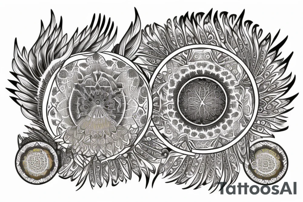 schematic phoenix with mandalas on its feathers tattoo idea