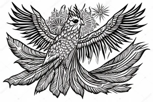 schematic phoenix with mandalas on its feathers tattoo idea