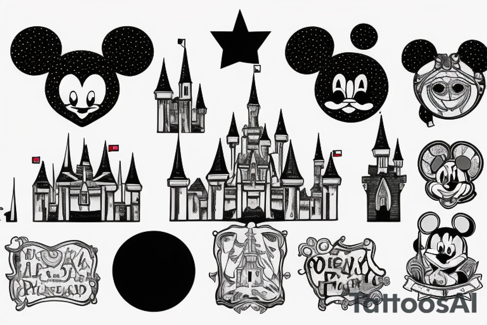 Dotted mandella with a disney castle in the shadowparts tattoo idea