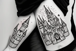 Dotted mandella with a disney castle in the shadowparts tattoo idea