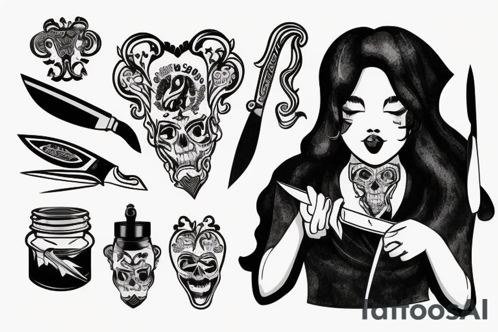 The girl is licking a knife tattoo idea