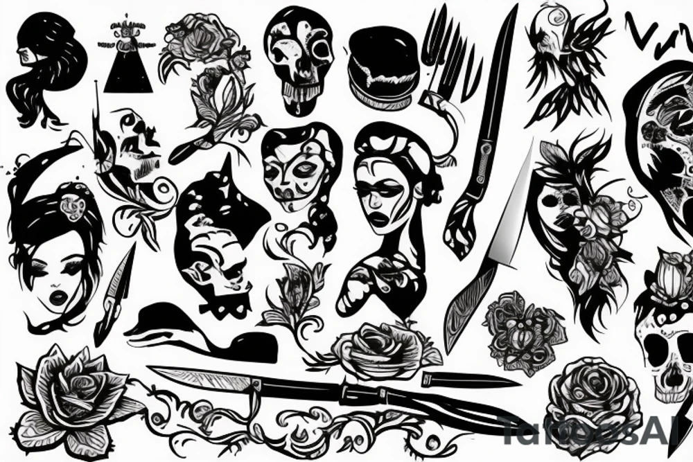 The girl is licking a knife tattoo idea