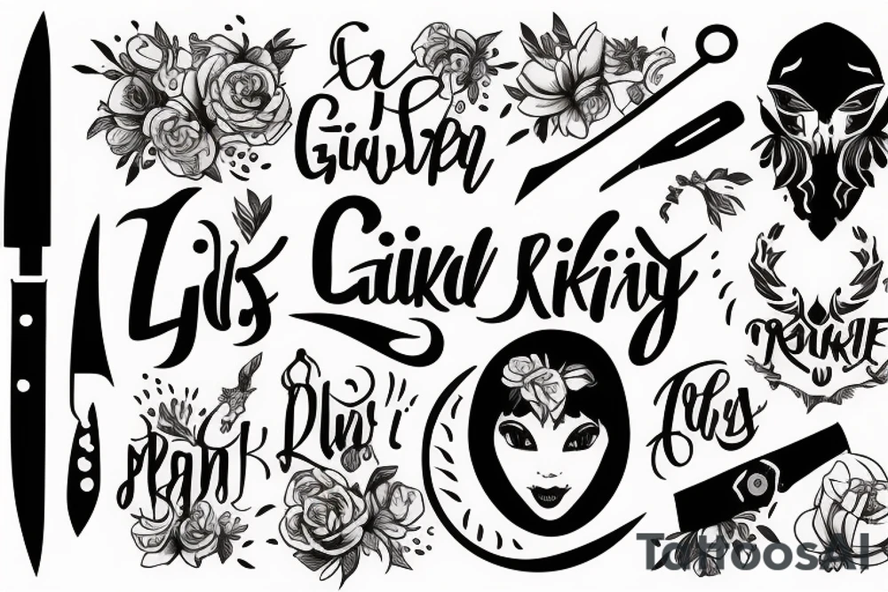 The girl is licking a knife tattoo idea