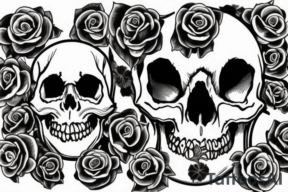 a skull with a rose in its teeth tattoo idea