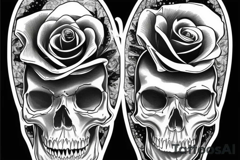 a skull with a rose in its teeth tattoo idea