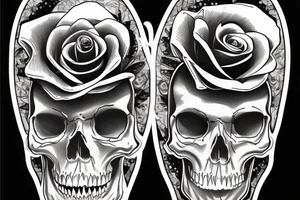 a skull with a rose in its teeth tattoo idea