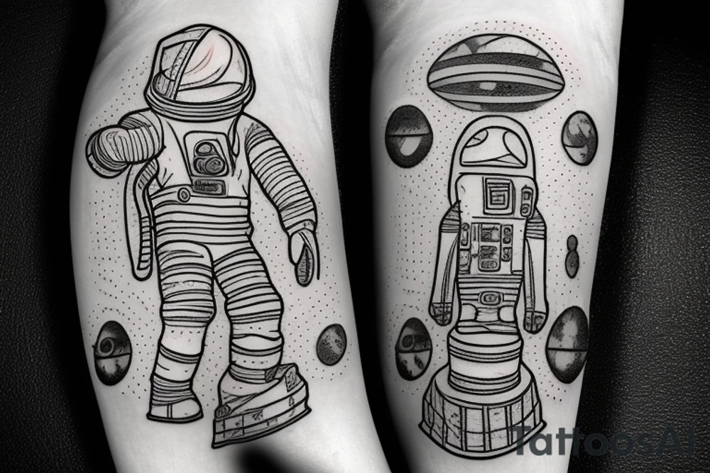 Ancient ruins meets modern astronaut tattoo idea
