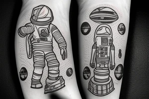 Ancient ruins meets modern astronaut tattoo idea