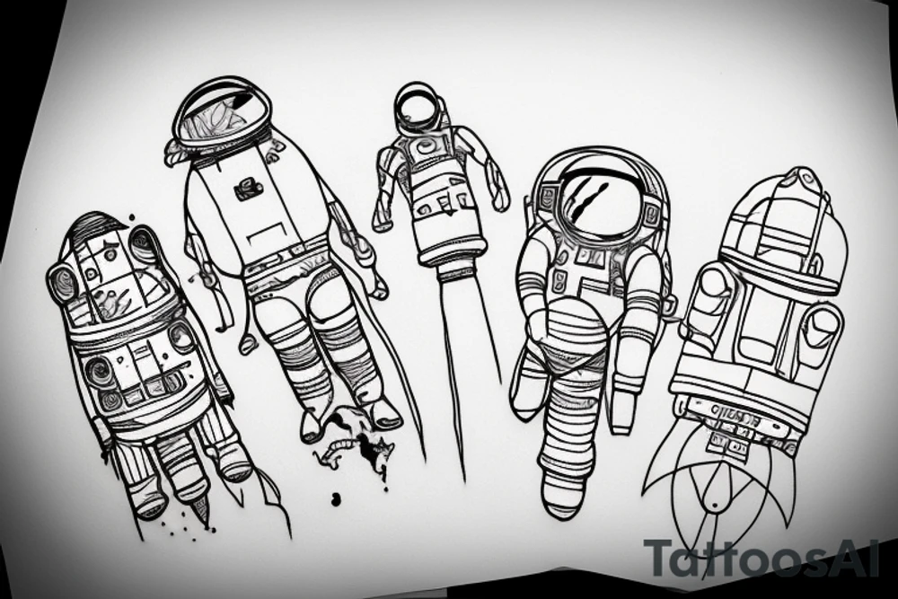 Ancient ruins meets modern astronaut tattoo idea
