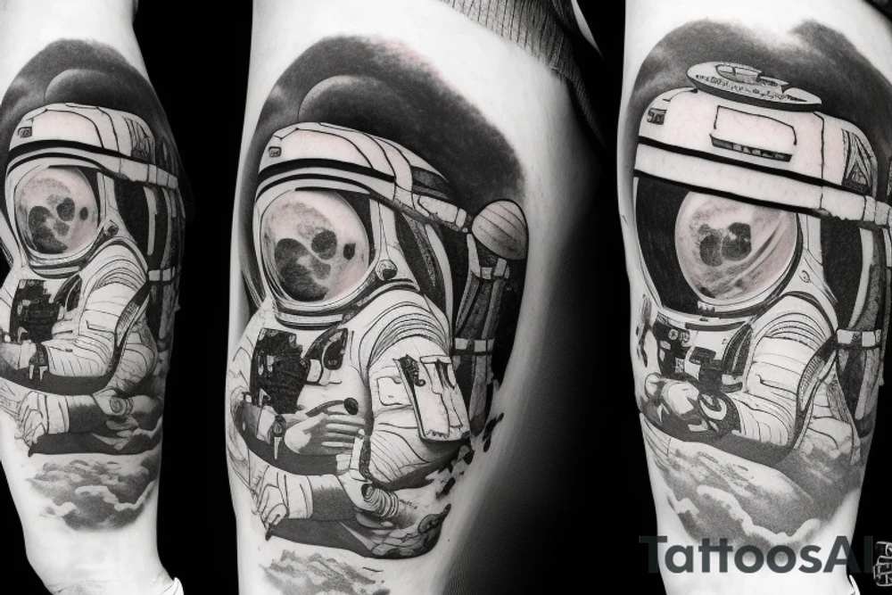 Ancient ruins meets modern astronaut tattoo idea