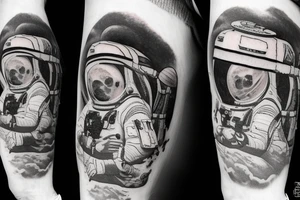 Ancient ruins meets modern astronaut tattoo idea