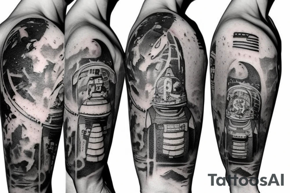 Ancient ruins meets modern astronaut tattoo idea