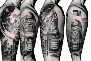 Ancient ruins meets modern astronaut tattoo idea