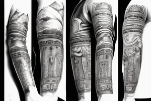 Ancient temple astronaut tattoo idea