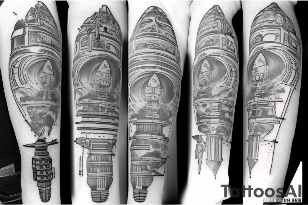 Ancient temple astronaut tattoo idea