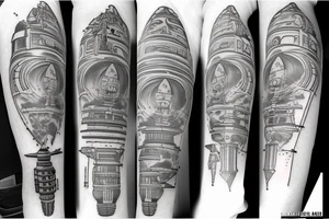 Ancient temple astronaut tattoo idea